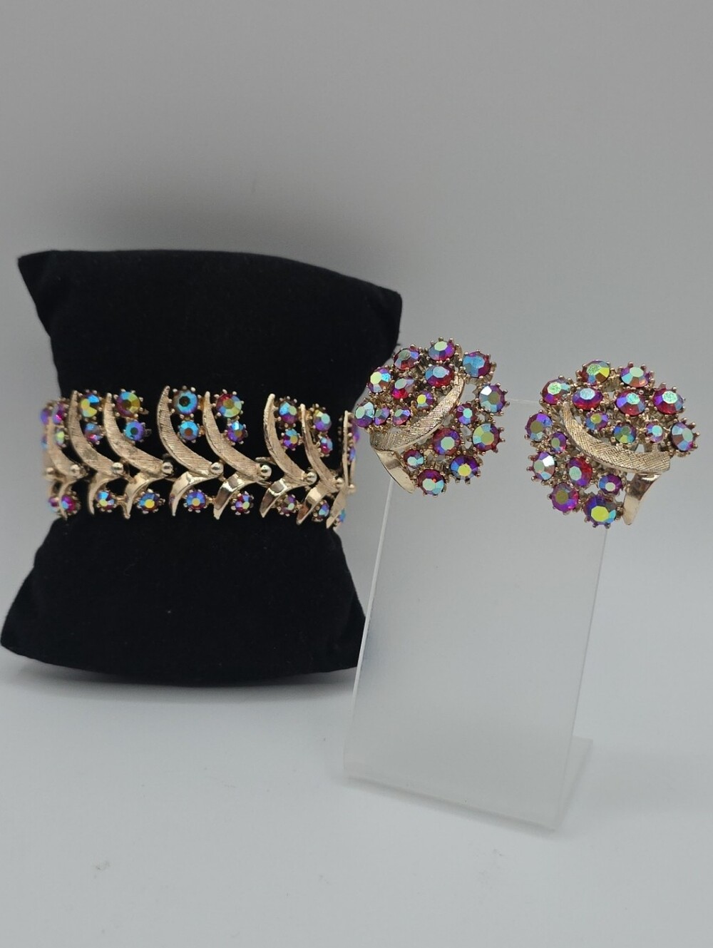 Arthur Pepper ART Aurora Boriales Crystal Bracelet and Clip-On Earrings Set